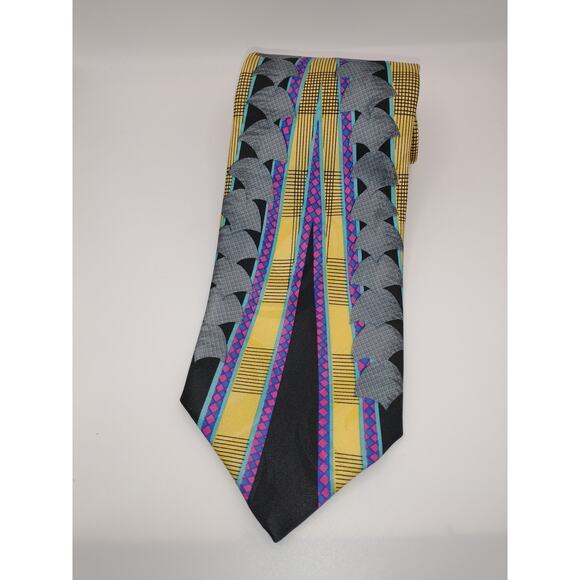 Vintage Luciano Gatti Men’s Abstract Tie 100% Silk Italian Yelllow Unique - Picture 4 of 11